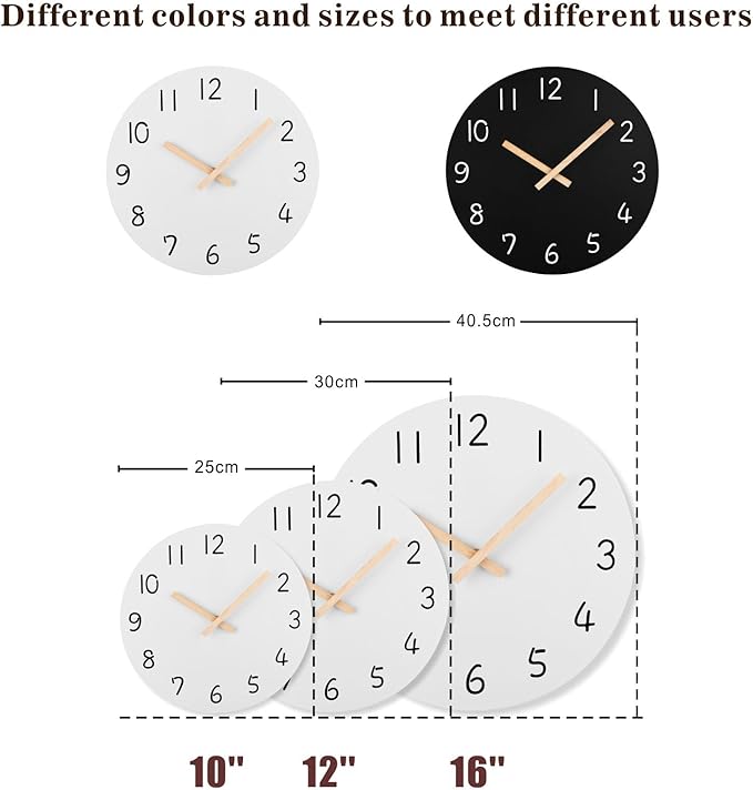 Plumeet 10'' Wooden Wall Clock Small Frameless Clocks with Silent Quartz Movement - Modern Style Village Wall Clocks Decorative Home Kitchen - Battery Operated (White)