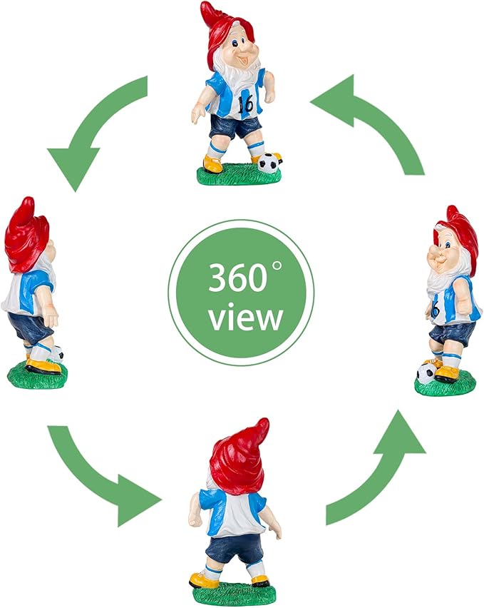Outdoor Gnome Sculpture Soccer Garden Gnome Statue, 9.8 x 5.1 x 3.5 inches, Red Hat with Blue Jersey The for Football Enthusiasts