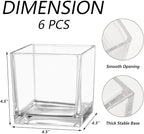 Square Clear Glass Vases Set of 6, 5" x 5" x 5" Flower Vases for Centerpieces, Square Vase for Centerpieces, Small Vase for Wedding, Party, Home Office Decoration
