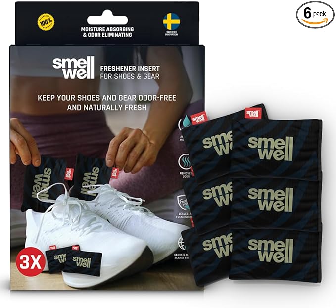 SmellWell - 3-Pack Scented Shoe Deodorizer Inserts - Odor Eliminators - Activated Bamboo Charcoal + Minerals - Natural Freshenes for Shoes, Bags, Gloves - 6 x 1.8oz Original Size Black Zebra