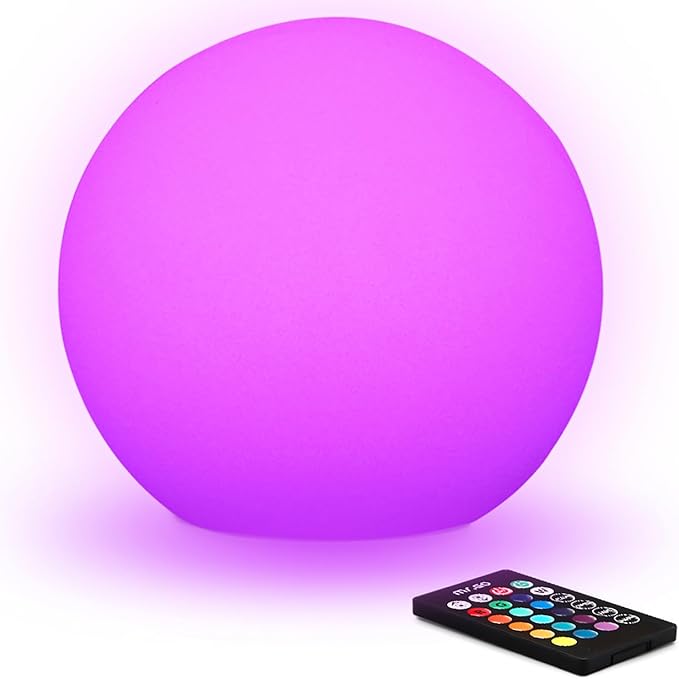 Mr.Go 10" Ultra-Fun Waterproof RGB Color-Changing LED Ball Light Orb Globe Lamp, Dimmable 16 Colors 4 Modes, Ideal for Kids Night Light Party Outdoor Pool Garden Patio Ambient Decorative Lighting