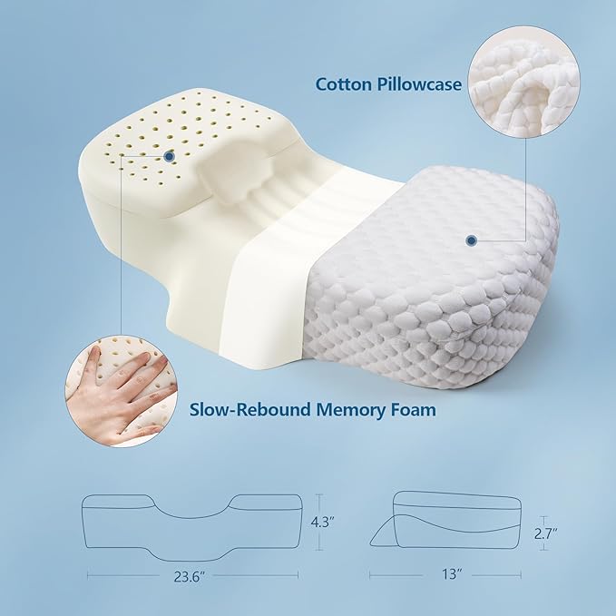 Cervical Pillow for Pain Relief Sleeping, Adjustable Ergonomic Contour Memory Foam Neck Pillow for Sleeping, Orthopedic Neck Support Pillow Bed Pillows (Small Size 23.6Lx13Wx(4.3"-5.1") H)