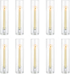 NUPTIO Taper Candle Holders Glass: Set of 10 Hurricane Candlestick Holder Bulk - Candle Stick Stand with Cylinder Sleeves for Thanksgiving Chrstmas Birthday Party Decor