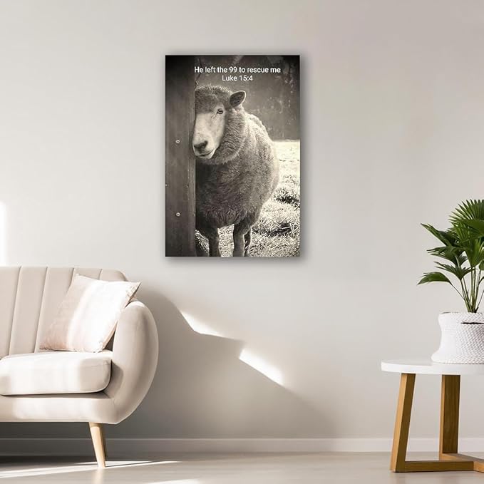 ART Jesus Saving Lamb Canvas Wall Jesus He Left the 99 to rescue Me Lamb Picture Wall Canvas Print Christian Framed Canvas Wall Decor
