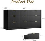 Black Dresser for Bedroom, 9 Drawer Double Dresser, Modern Chest of Drawers for Bedroom, Living Room, Entryway and Closet, 63" L x 15.7" D x 31.5" H