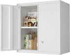 Wall Cabinet,Metal Storage Cabinet with 2 Doors,Locking Wall Cabinets for Office,Home,White
