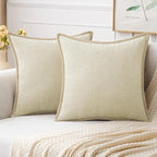 MIULEE Pack of 2 Christmas Pillow Covers 20x20 Inch Cream White Farmhouse Decorative Throw Pillow Covers with Stitched Edge Soft Chenille Solid Dyed Couch Pillow Covers for Sofa Bed Living Room