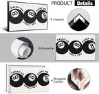 Black 8 Ball Poster, Lucky Me Lucky You Lucky Us Quote Canvas Wall Art, Playful Billiards Balls Picture Print, Retro 8ball Pool Painting for Bar Cart Game Room Man Caves Wall 16x24in Wrapped Canvas