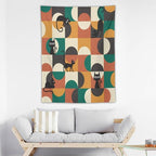 ICMOLYYENLO Boho Medieval Cat Tapestry, Abstract Atomic Starburst Geometric Aesthetic Art Wall Hanging For Bedroom Living Room Dormitory 60x60 Inches