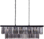 Wellmet Black Crystal Chandelier, 9-Light Modern Farmhouse Chandeliers Dining Room Lighting Fixture, Adjustable Retangle Hanging Ceiling Light for Living Room,Pool Table Light, Kitchen Island