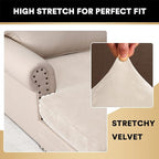 PrinceDeco Sectional Couch Covers Velvet Couch Cover for Dogs Washable L Shaped Couch Cover 1 Piece Individual Sectional Couch Covers with Elastic Bottom(Chaise Lounge,Ivory)