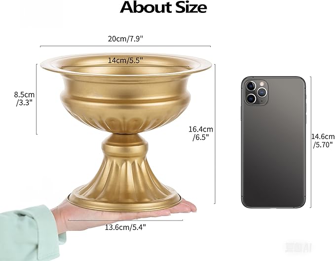 Metal Vases for Table Centerpieces, Hewory Gold Compote Pedestal Vase Floral Container Bulk, Brass Mini Footed Bowl Flower Holders Center Pieces for Wedding Birthday Party Anniversary (2pcs, 6.5in)