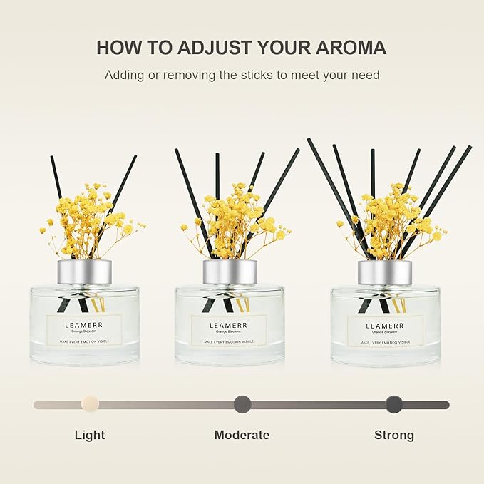 Reed Diffuser Set,7 fl oz (210 ml), Orange Blossom Scent Oil Diffusers with 6 Reed Sticks,Home Fragrance Reed Diffuser for Bathroom Shelf Decor