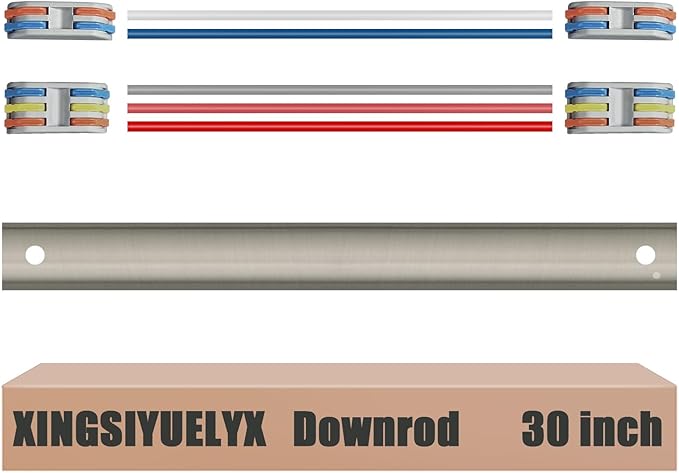 30" Ceiling Fan Downrod, 【1 Outside Diameter】 Brushed Nickel Extended Downrod, including 4 Wire Connectors and 5 Extension Wires (No Threads)