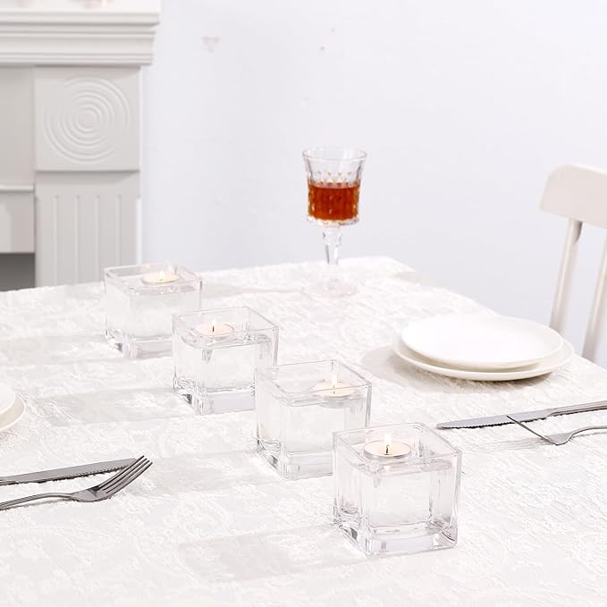 Square Flower Vases Set of 4, 3"x 3"x 3" Glass Vases for Centerpieces, Clear Vase for Flowers, Small Vase for Wedding, Party, Home Office Decoration
