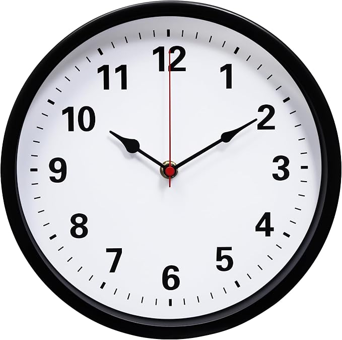 LEIKE Metal Wall Clock 10IN Black, Retro Silent Quartz Battery Operated, Decorative for Patio, Kitchen, Living Room, Bedroom, Pool