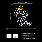 WLHOPE God's Plan Neon Sign White Led Neon Signs for Wall Decor, God Neon Signs USB Powered Letter Neon Light Signs for Bedroom Living Room Home Bar Wedding Party Decoration