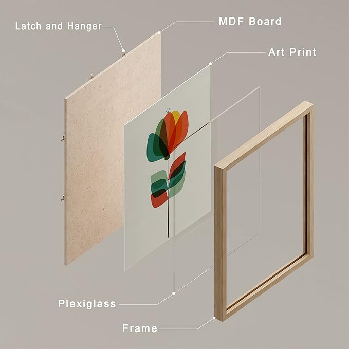 SIGNWIN Framed Mid-Century Modern Retro Botanical Flower Garden Wall Art, Set of 4 Abstract Geometric Wall Decor Prints, Nature Wilderness Wall Décor for Living Room, Bedroom - 11"x14" Natural