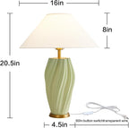 Modern E26 Ceramic Table Lamps 20.5", Sage Green Plug in Table Lamp Funky Decor for Living Room Desk End Bedroom Bedside Room Office