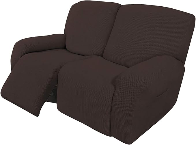 Easy-Going 6 Pieces Recliner Loveseat Stretch Sofa Slipcover Sofa Cover Furniture Protector Couch Soft with Elastic Bottom Kids, Spandex Jacquard Fabric Small Checks Chocolate