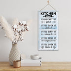 Hanging Kitchen Rules Wood Decor Sign, Rustic Kitchen Wooden Signs, Printed Wood Wall Art Sign, Kitchen Door Rules Rustic Sign, Hanging Wood Sign Kitchen Decor, Funny Farmhouse Kitchen Wall Décor D1