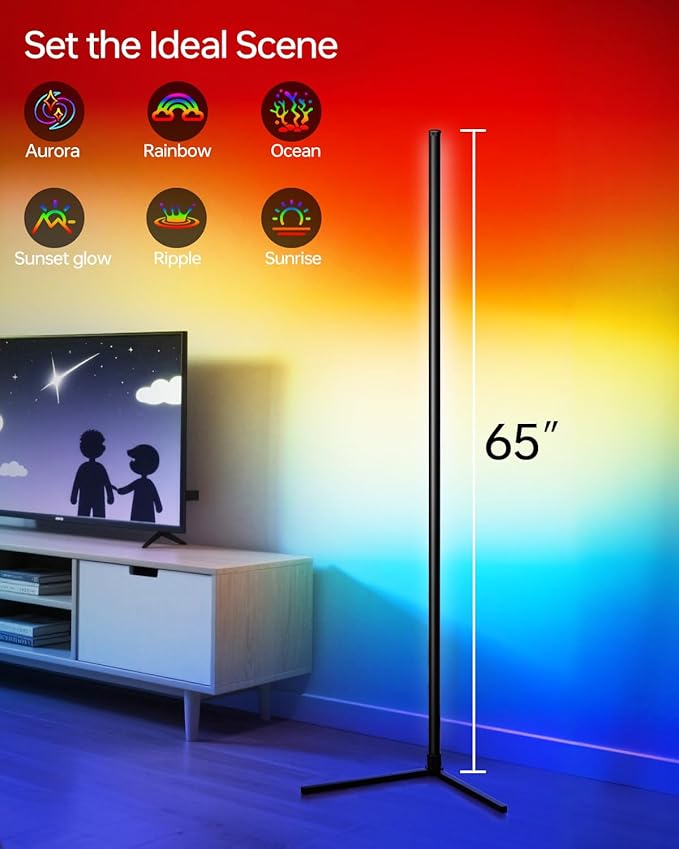 Smart RGB Corner Floor Lamp, APP & Voice Control, 16 Million Color Changing LED Light with Remote, Dimmable Ambient Lighting for Bedroom, Living Room, Game Room