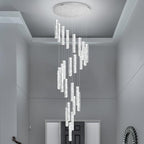 Large Staircase Chandeliers 130inches Long Spiral Crystal Chandeliers for High Ceilings Foyer Entrance 25-Lights Silver LED Dimmable 3000-6000K