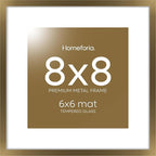 Homeforia 8x8 Picture Frames Bronze, High End Metal 8 x 8 Square Photo Frame with Mat 6 by 6, 8x8 Brass Frame Matted to 6x6 inch Print, 8by8 Wall or Tabletop Frames, Tempered Glass, Wall Kit, Set of 1