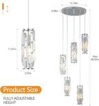 LMQNINE Pendant Light, Chrome Modern Pendant Light Fixtures, Mini Crystal Chandeliers, Adjustable 5-Light Pendant Lighting for Kitchen Island Dinning Room Bedroom (Chrome 5-Light)