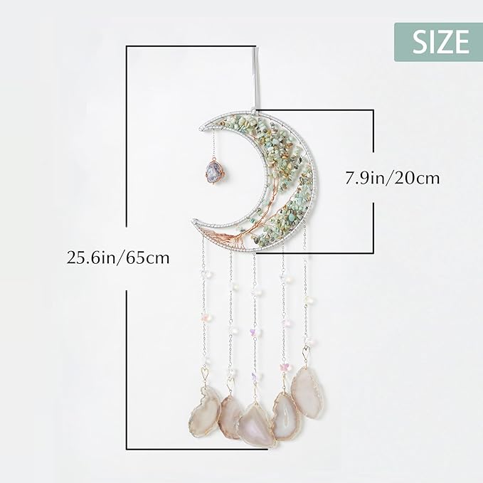 Agate Gemstone Big Dream Catcher 7 Chakra Tree of Life Dream Catcher with Crystal Stones Handmade Dreamcatcher Wall Decor for Adults Boys Girls,Bedroom,Garden,Bless Gift(Large Aqua Moon)