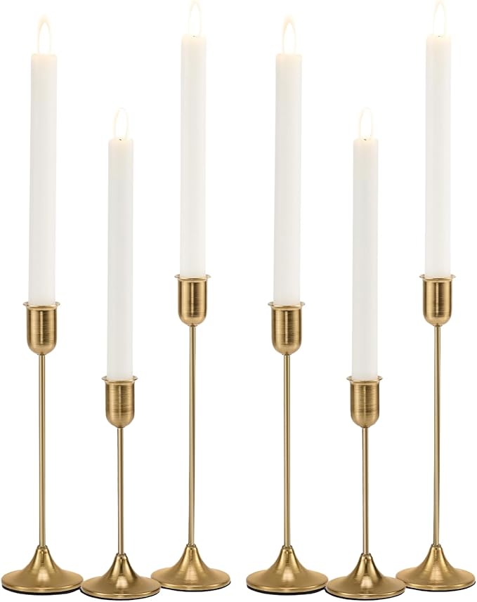 Candlestick Holders, Taper Candle Holders Set of 6, Vintage Gold Candle Sticks Holder Decor for Table Centerpiece, Fireplace Mantel, Weddings & Housewarming Décor with Gift Box