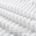 NEWCOSPLAY Super Soft Queen Blanket White Premium Silky Flannel Fleece 3D Ribbed Jacquard Lightweight Bed Blanket All Season Use (White Ribbed, Queen(90"x90"))