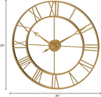 CLXEAST 30 Inch Wall Clock,Large Champagne Gold Metal Roman Numeral Wall Clock, Modern Wall Clocks for Living Room Decor,House Warming Gifts New Home