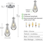 Raindrop Pendant Lights Kitchen Island Teardrop Chrome Hanging Light Fixtures Clear Solid Glass Pendant Light Modern Chandeliers for Dining Room Porch Corridor Living Room(2-Light)