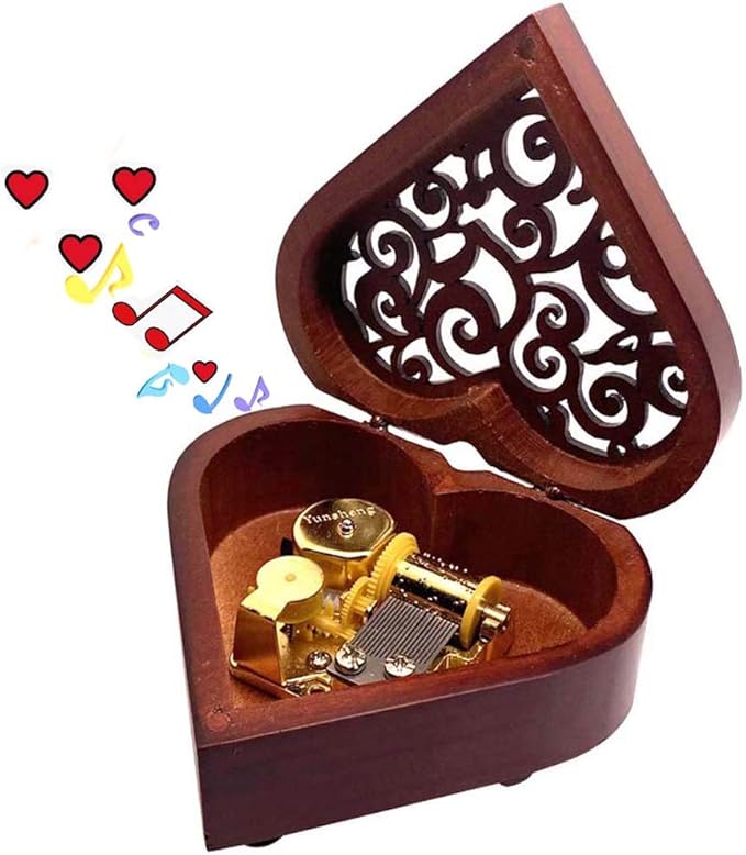 Pursuestar You Are My Sunshine Music Box, Heart Shaped Vintage Hollow Out Wood Mechanism Wind Up Musical Box Gifts for Birthday Christmas Wedding Valentine's Day
