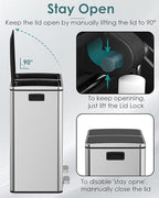 Arlopu 16 GallonStainless Steel Trash Can, 60L Dual Compartment, Metal Kitchen Step Recycle Bin, Metal Double Dustbin, in-Home Garbage Rubbish Can W/Removable Liner Buckets (Silver)