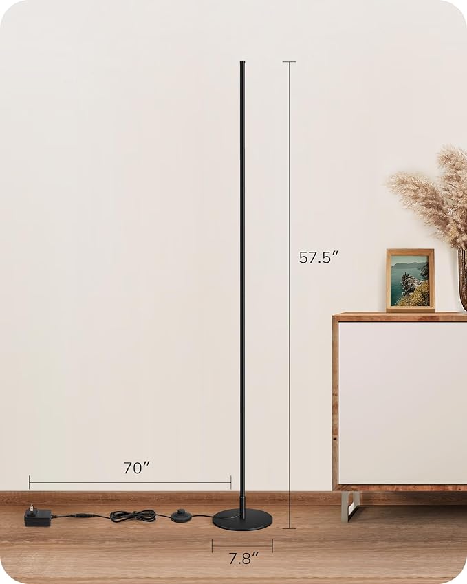 EDISHINE LED Corner Floor Lamp, 57.5" Minimalist Dimmable Sleek Light, Adjustable Height, Standing Tall Floor Lamps for Living Room, Bedroom, Office, 3000K Warm White Light, Black