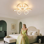 Q&S Modern Dining Room Light Fixture,Kitchen Led Ceiling Light,Dimmable Gold Flush Mount Ceiling Light Fixture for Bedroom with Remote,Led Chandelier for Living Room Hallway 3-Color Change