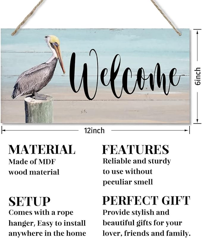 Rustic Hanging Welcome Wood Sign, 12 * 6inch - Farmhouse Porch Wall Art