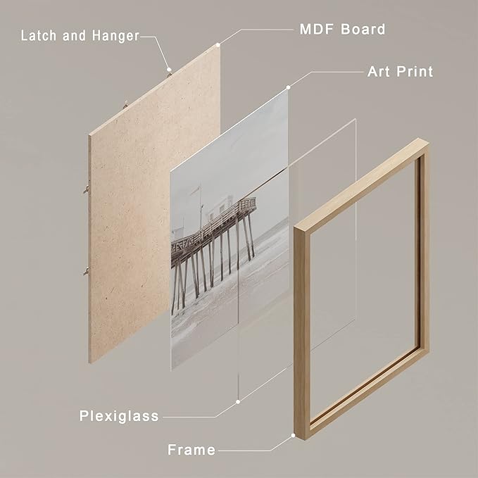 SIGNWIN Framed White Minimalist California Ocean Beach Seashore Pier Wall Art, Set of 4 Landscape Colorful Wall Decor Prints, Nature Wilderness Wall Décor for Living Room, Bedroom - 12"x16" Natural