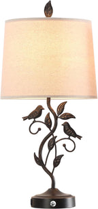 27" Touch Farmhouse Table Lamps for Living Room with 3-Way Dimmable 2 USB Ports, Vintage Rustic Iron Leaf Nightstand Lamp for Bedroom, LED Bulb Included