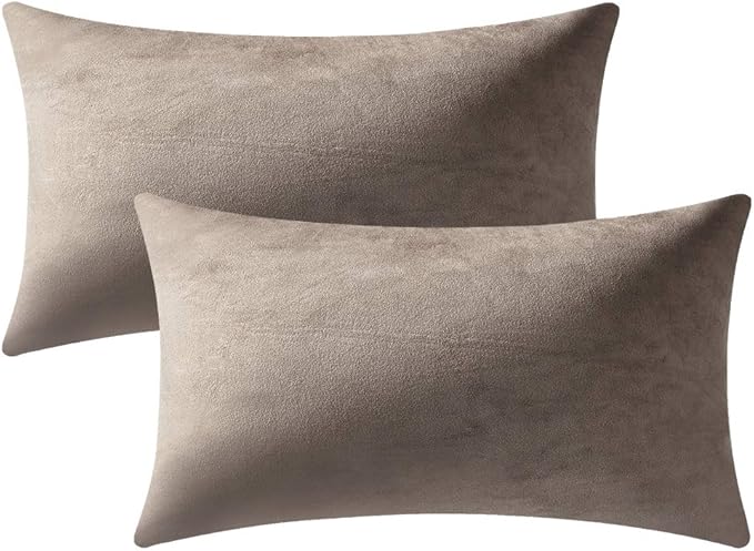 Decorative Pillow Covers 12x20 Taupe: 2 Pack Cozy Soft Velvet Rectangular Throw Pillow Cases for Farmhouse Home Decor