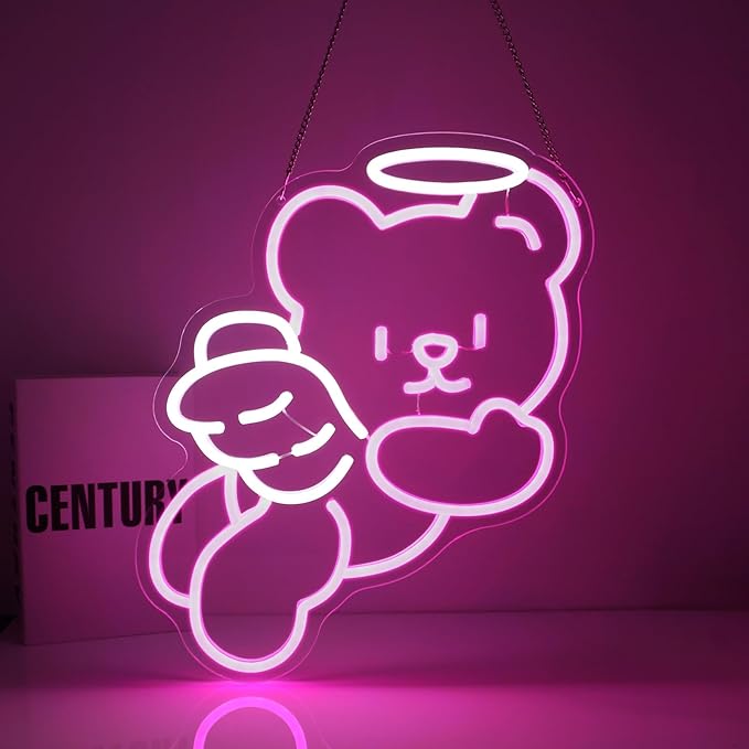 Bear Angel Neon Sign Led Neon Lights Neon Signs for Wall Decor Light Up Sign for Birthday Party Club Gift