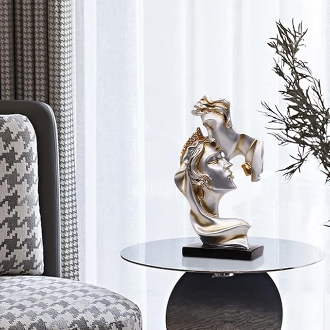 Couples Kiss Sculpture,Abstract Art Couple Sculpture Home Furnishing Resin Statue Decoration Romantic Statue Used for Home Decoration, Wedding, Gift. (Grey)