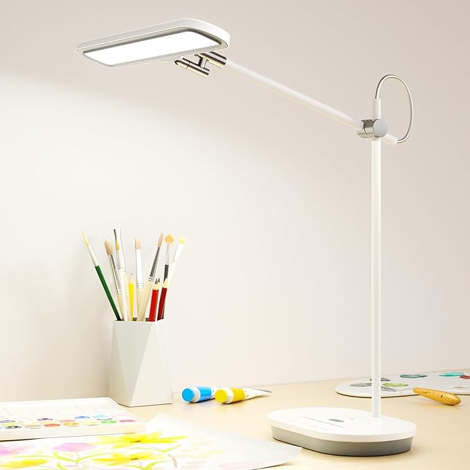 LED Desk Lamp with CRI 98, Advanced Eye-Caring Bright Desk Light for Crafting, Home Office & Kids Studying, Multi-Angle Adjustable, Dimmable Full Spectrum with Touch & Gesture Control