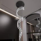 Large Crystal Chandeliers for High Ceiling H150inch Large Spiral Crystal Column Chandelier Lighting for Foyer Entrance 32-Light Black