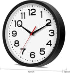 Wall Clock 12 Inch Silent Non-Ticking Modern Clock Battery Operated Classic Simple Minimalist Analog Decorative for Kitchen, Living Room,Office, Bedroom, Bathroom (Black)