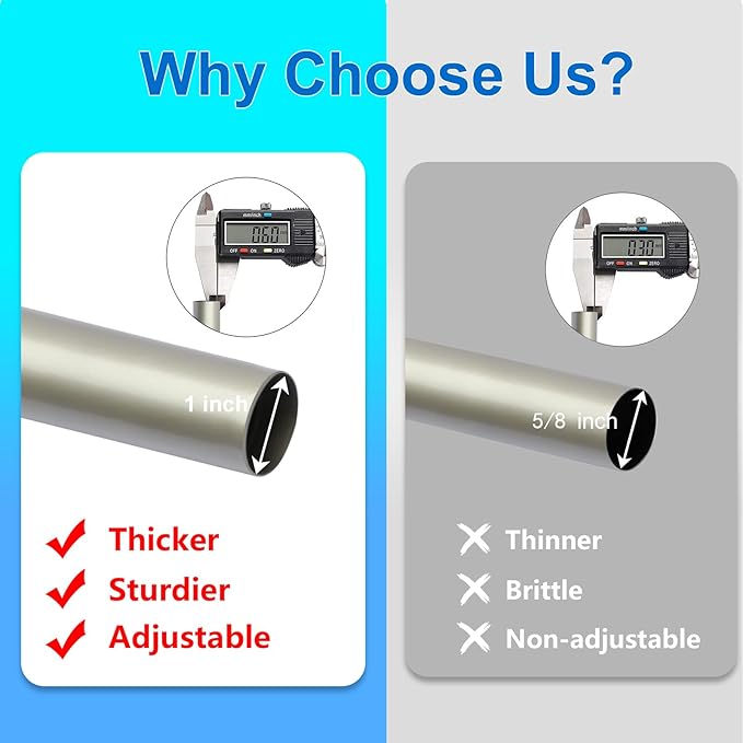 Curtain Rods for Windows 16 to 88 Inches Adjustable Length 1 Inch Diameter Window Curtain Rod with Aluminium End Cap, Brushed Nickel