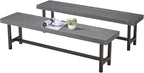 AVAWING Outdoor Wood Benches Set of 2, 63" Patio Wooden Picnic Bench for 6 Persons, Rectangular Bench for Porch, Balcony and Deck,Grey