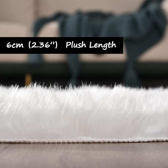 Goolela White Round Rug 3ft Fluffy Faux Sheepskin Fur Rug Small Circle Fuzzy Furry Rug for Bedroom Dorm Plush Washable Carpet